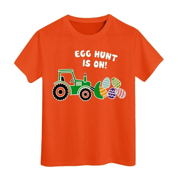 Toddler Girls Tops & T-Shirts Kids Easter Eggs Bunny Round Neck Short Sleeve Casual Pullover Tee Shirts Sportwear,Orange,3-4 Years