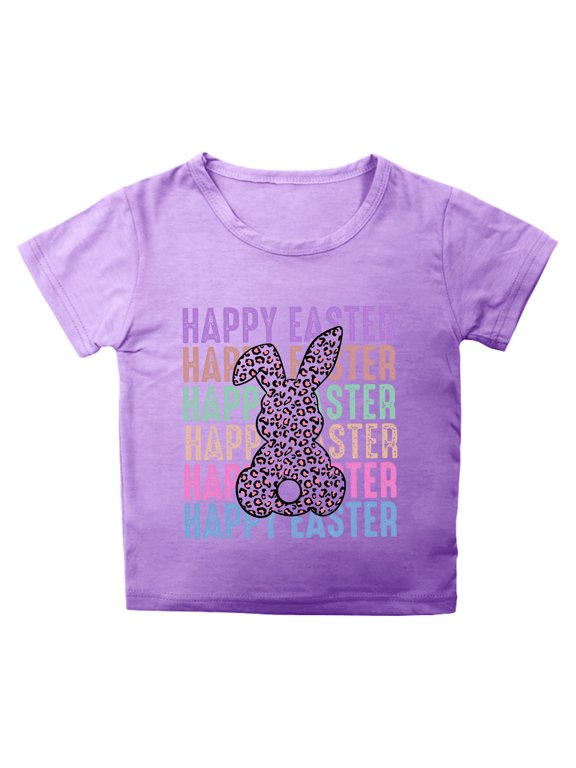 Toddler Girls Tops & T-Shirts Kids Summer Easter Bunny Round Neck Petal Sleeve Casual Solid Color Pullover T Shirts Activewear,,8-9 Years