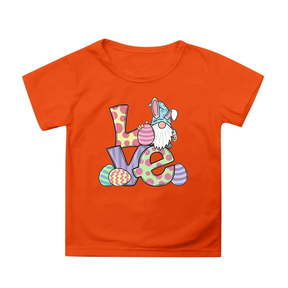 Toddler Girls Tops & T-Shirts Kids Summer Easter Bunny Round Neck Petal Sleeve Casual Solid Color Pullover Tee Shirts Sportwear,Orange,10-11 Years