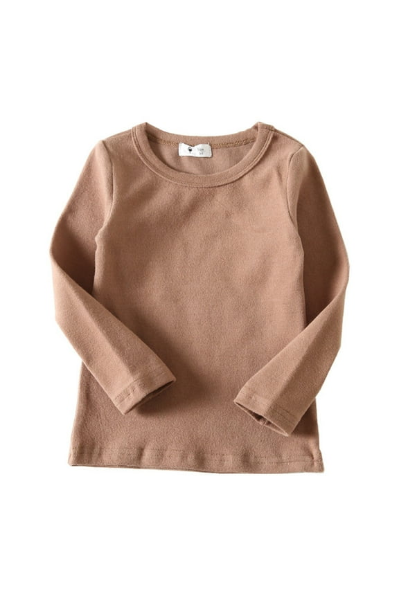 Toddler Girls Tops & T-Shirts Kids Unisex Soft Solid Color Round Neck Long Sleeve T Shirts Activewear,Brown,5-6 Years