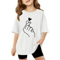 thumbnail image 1 of Toddler Girls Tops & T-Shirts Letter Print Crew Neck Short Sleeve Casual Basic Tops Pullover Tshirts Holiday Wear,White,11-12 Years, 1 of 6