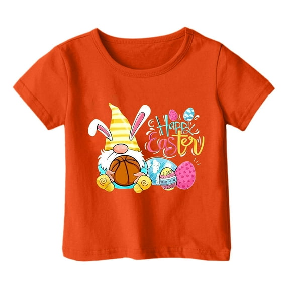 Toddler Girls Tops & T-Shirts Summer Happy Easter Bunny Kids Crew Neck Short Sleeve T Shirts Activewear,Orange,8-9 Years