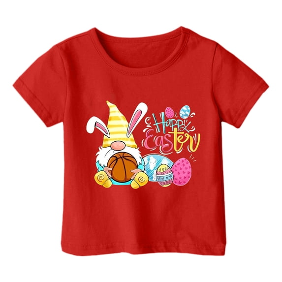 Toddler Girls Tops & T-Shirts Summer Happy Easter Bunny Kids Crew Neck Short Sleeve Tshirts Holiday Wear,Red,6-7 Years
