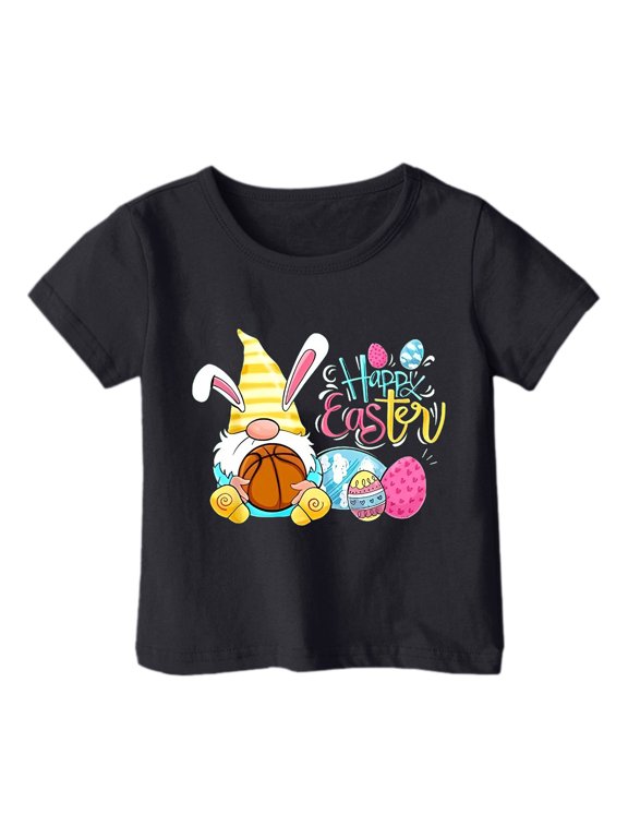 Toddler Girls Tops & T-Shirts Summer Happy Easter Bunny Kids Crew Neck Short Sleeve Tshirts Outwear,Black,12-13 Years