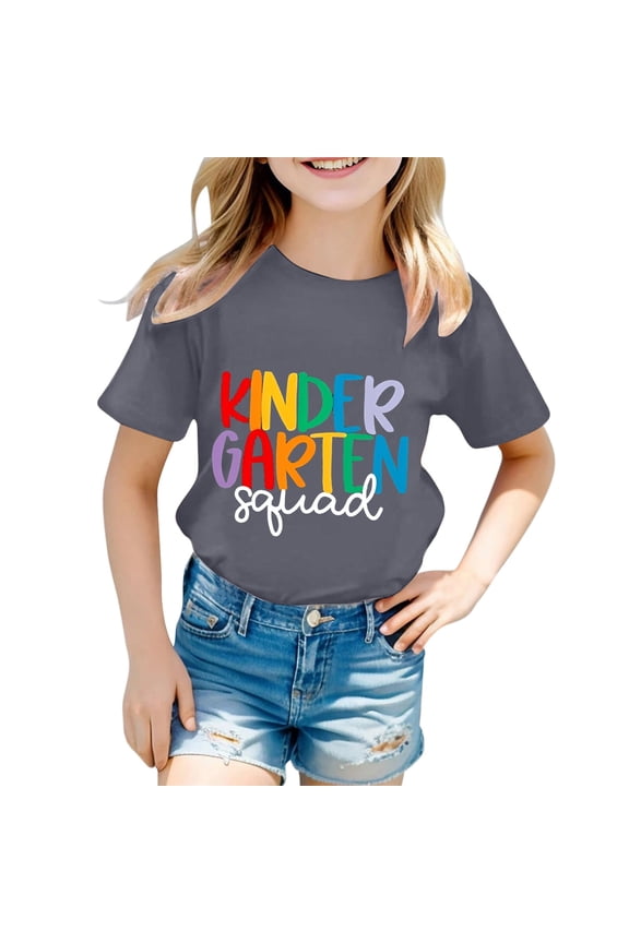 Toddler Girls Tshirt Squad Printed Short Sleeve T-Shirt Summer Soft Cotton Kindergarten tee