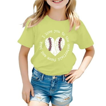 Toddler Girls Tshirts Baseball Printed Short Sleeve Top Kids Girls Summer Trendy O-Neck Loose Comfortable Daily Athleisure Tshirts，18 -24 Months