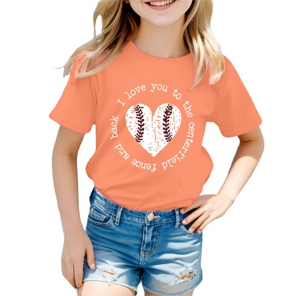 Toddler Girls Tshirts Baseball Printed Short Sleeve Top Kids Girls Summer Trendy O-Neck Loose Comfortable Daily Athleisure Tshirts，3 -4 Years