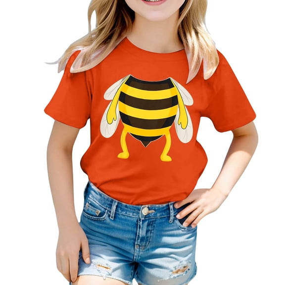Toddler Girls Tshirts Cute Cartoon Bee Print Short Sleeve Round Neck Top Kids Girls Loose Casual Lightweight Summer Wear Tees,8 -9 Years