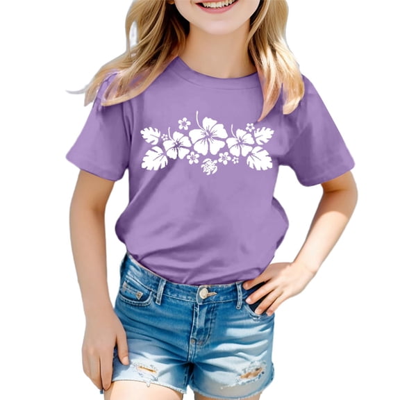 Toddler Girls Tshirts Flower Print Round Neck Short Sleeve Top Kids Girls Everyday Wear Stylish Comfortable Tees,10 -11 Years