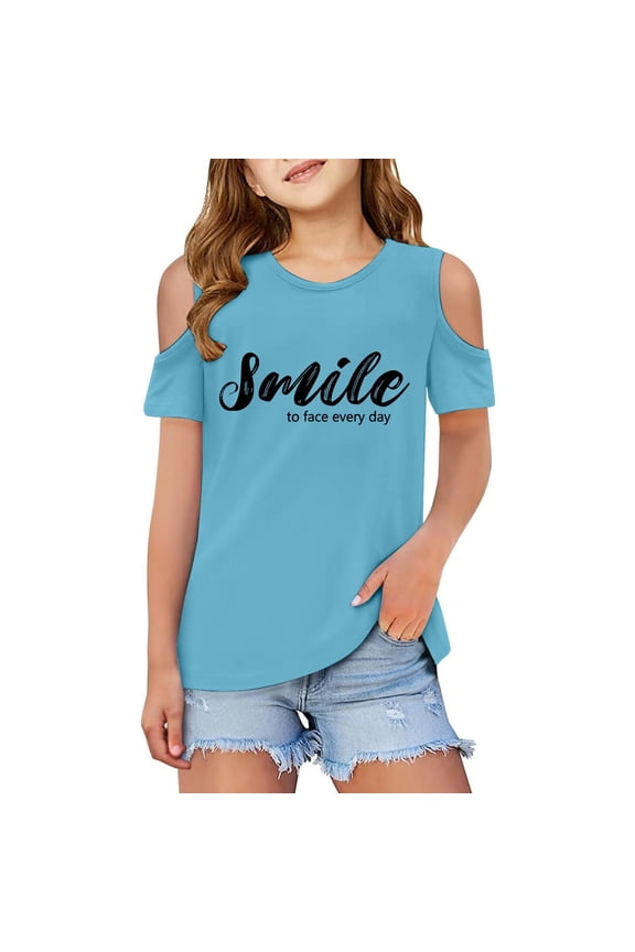 Toddler Girls Tshirts Graphic Letter Print Short Sleeve Tshirts Cut-Out Design Crewneck Tee Tops T-Shirts for Girls 3-4 Years