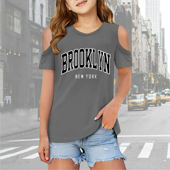 Toddler Girls Tshirts Kids Letter Printed Short Sleeve Shirts Cut-Out Design Crewneck Pullover Undershirt Cute Shirts for Girls 3-4 Years