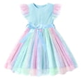 thumbnail image 1 of Lanbubble Toddler Baby Girls Rainbow Tutu Dresses Tulle Dress Party Princess Sequins Sundress Ruffle Sleeveless Sky Blue 4-5Years, 1 of 10