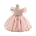 thumbnail image 1 of Toddler Girls Tulle Party Dress with Puff Sleeves and Belt Elegant Princess Birthday Outfit for Special Occasions, 1 of 3