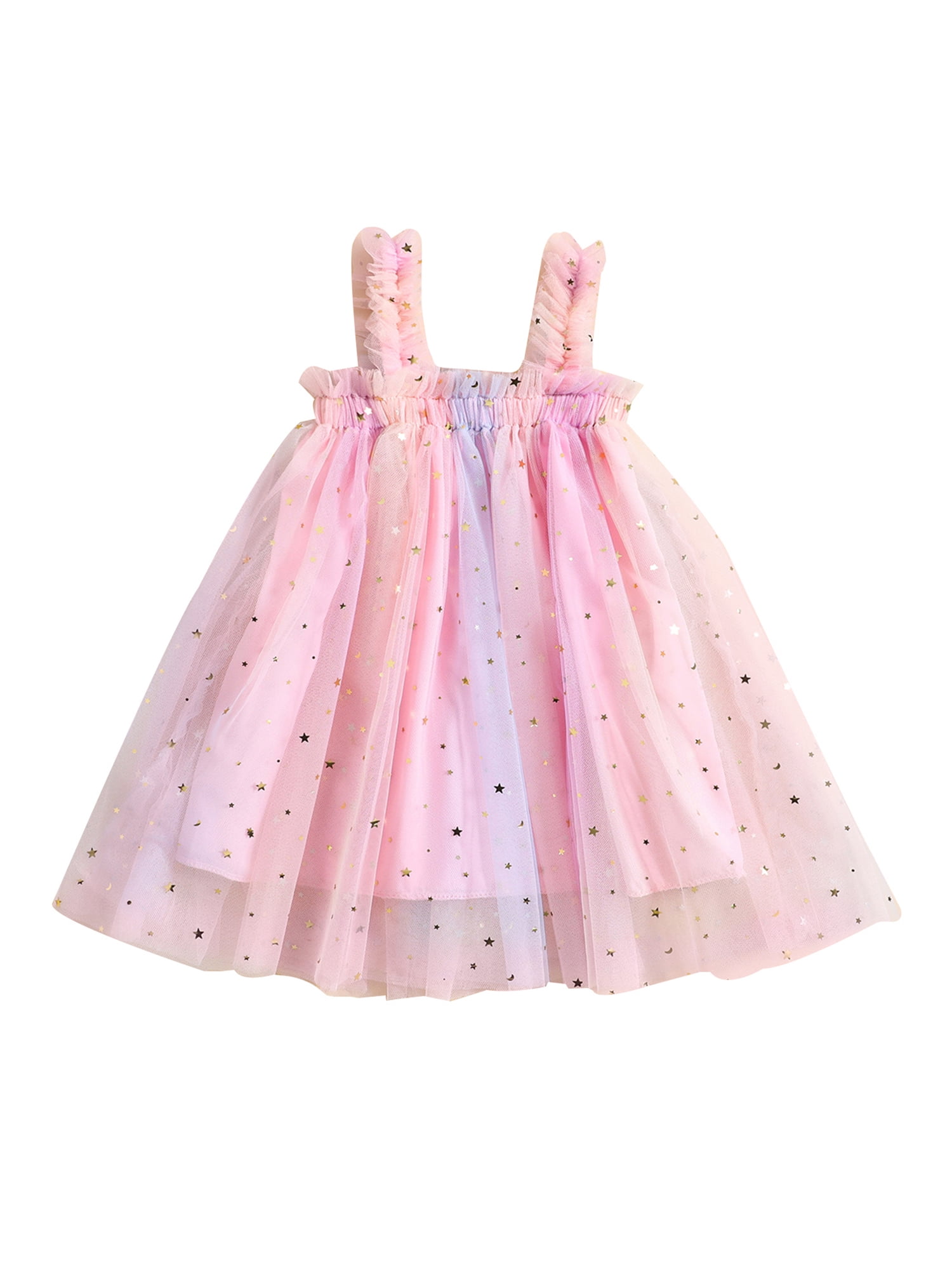 Toddler Girls Tulle Tutu Dress Sleeveless Stars Print Birthday Party Dresses