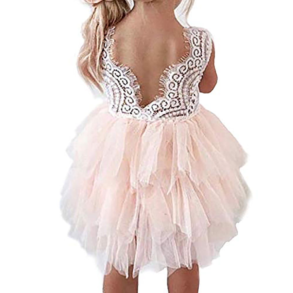 knee length dresses for ladies Girls Lace and Tulle Tutu Dress with Ruffles 5 Years / Pink main image 1