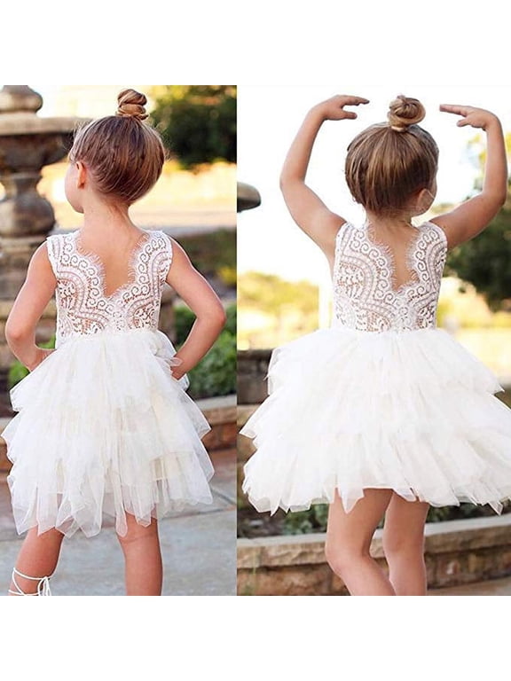 Toddler Girls Tutu Dress Lace top Backless A-line Tulle Flower Girl Dress