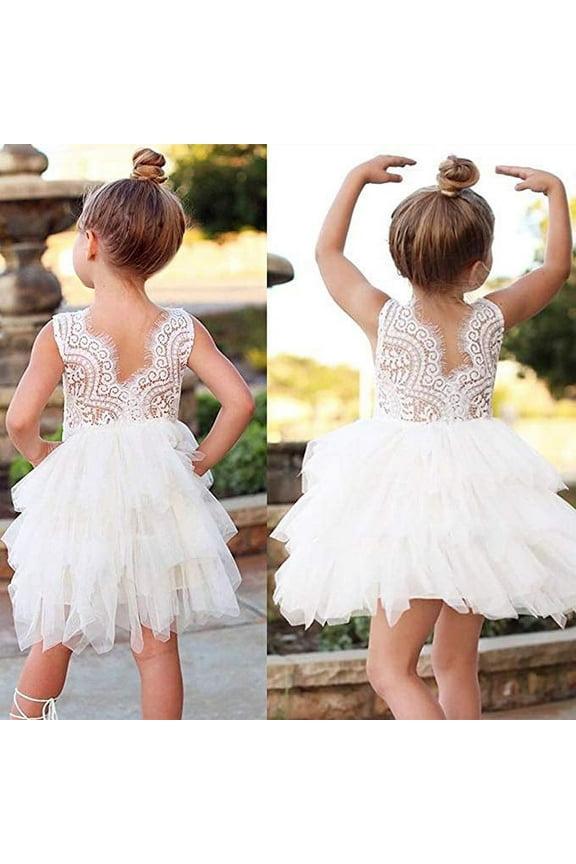 Toddler Girls Tutu Dress Lace top Backless A-line Tulle Flower Girl Dress