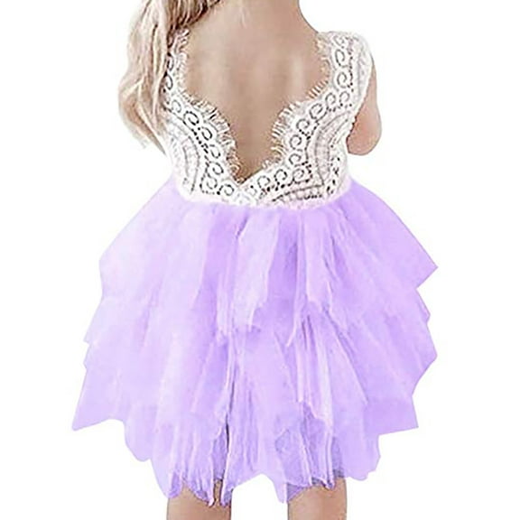 Toddler Girls Tutu Dress Lace top Backless A-line Tulle Flower Girl Dress