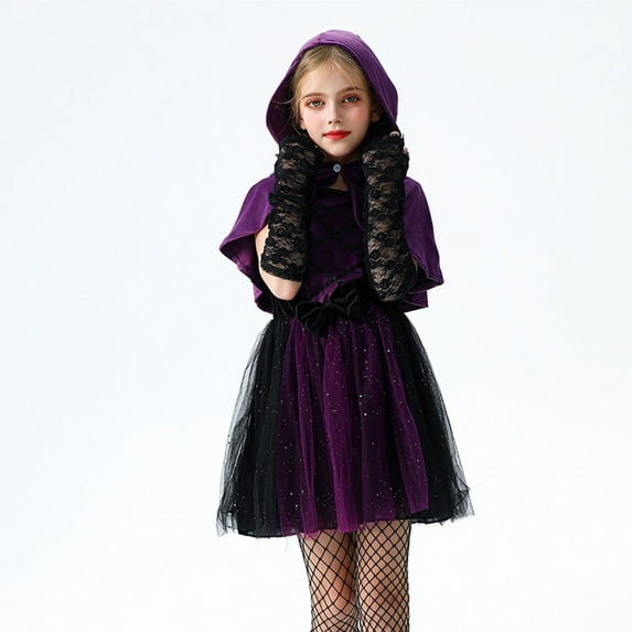 Toddler Girls Tutu Dresses Halloween Long Sleeve Ruffle Fall Winter Holiday Star Sequin Tulle Dress Purple 4-5 Years