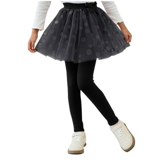 Toddler Girls Tutu Leggings Footless High Waist Stretch Ruffle Tulle Skirted Pants 2-12 Years Skort Culottes (5 Years, Black)