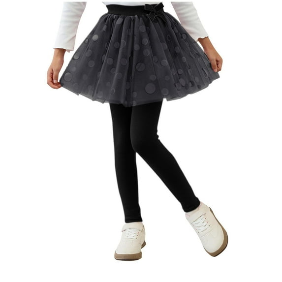 Toddler Girls Tutu Leggings Footless High Waist Stretch Ruffle Tulle Skirted Pants 2-12 Years Skort Culottes (5 Years, Black)