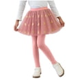thumbnail image 1 of Toddler Girls Tutu Leggings Footless High Waist Stretch Ruffle Tulle Skirted Pants 2-12 Years Skort Culottes (9 Years, Pink A), 1 of 5