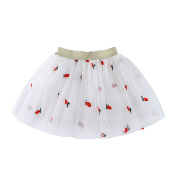 Toddler Girls Tutu Skirt Kids Embroidery With Heart Cherry Pineapple Tulle Skirts for Girls Size 6-8T