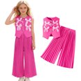thumbnail image 1 of Toddler Girls Two Piece Outfits Bow Sleeveless Vest and Wide Leg Pants Set Summer Outfits Cute Girl Clothes 3-4 Years, 1 of 9