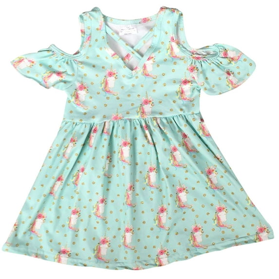 Toddler Girls Unicorn Cross Cold Shoulder Birthday Party Flower Girl Dress Mint 2T XS (P201428P)