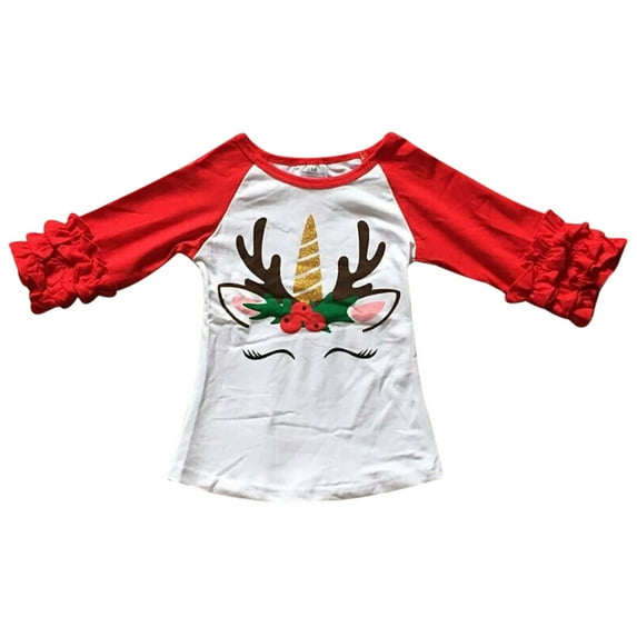 Toddler Girls Unicorn Glitter Christmas Adorable Top T-Shirt Tee Blouse Red 2T XS (P318438P)