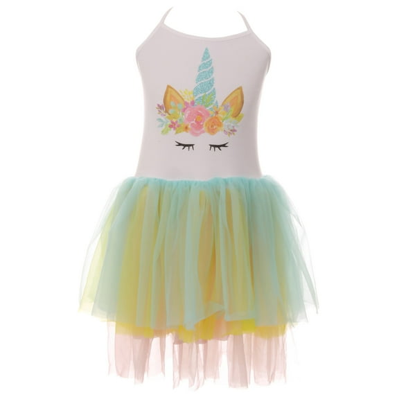 Toddler Girls Unicorn Glitter Tutu Tulle Birthday Party Flower Girl Dress White Mint 2T XS (P800197P)