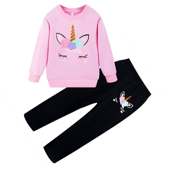 Toddler Girls Unicorn Outfits Baby Girl Sweatshirt Top and Pants Set Long Sleeve Clothing Set Fall School Outfit 8T