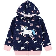 Toddler Girls Unicorn Zip-Up Hoodie Jacket Sweatshirt Casual Outerwear Size 2-7 Y