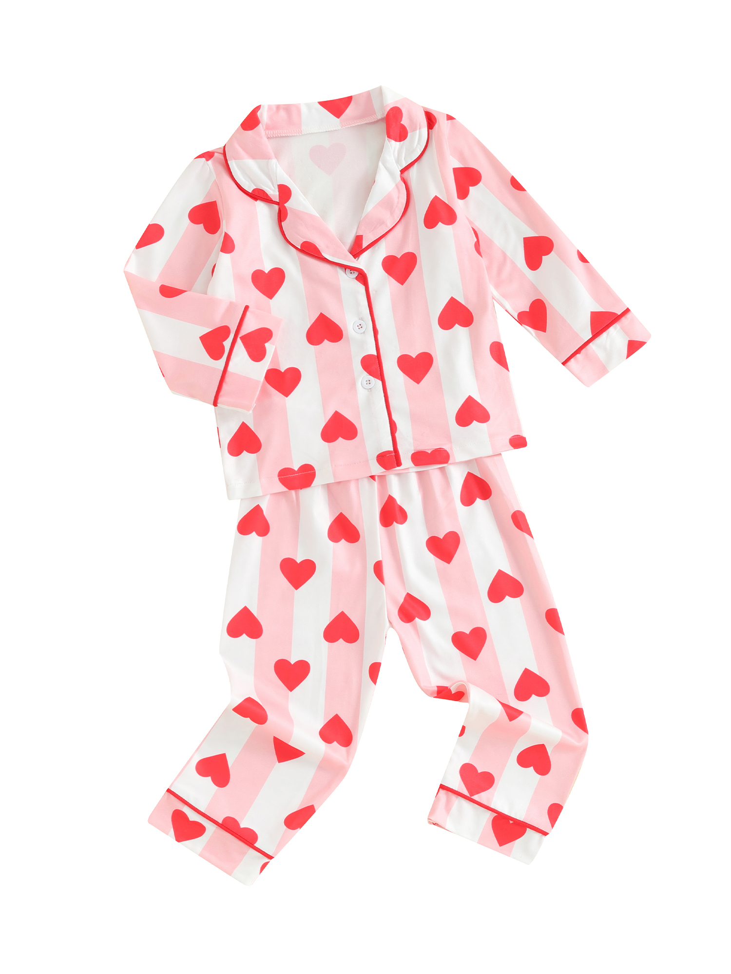Toddler Girls Valentine Pajamas Sets Striped Heart Print Button Long ...