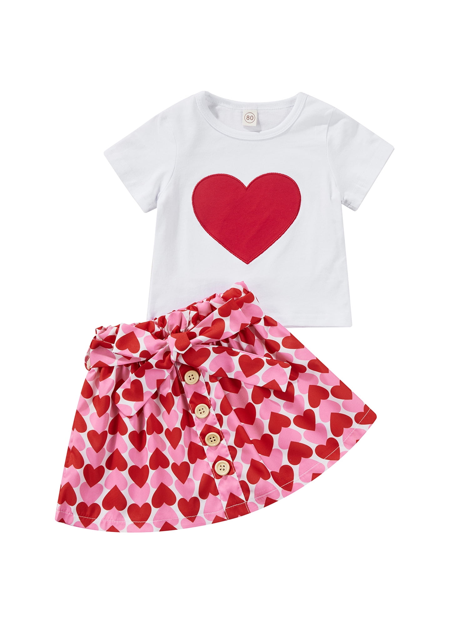 Smurfs 2pcs Kid Girl Letter Print Short-sleeve Tee and Heart/Stripe Print Belted Shorts Set