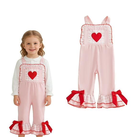 Toddler Girls' Valentines Jumpsuit Embroidery Sleeveless Romper Flared Legs Pants Toddler Little Girl Clothes 2-3 Years