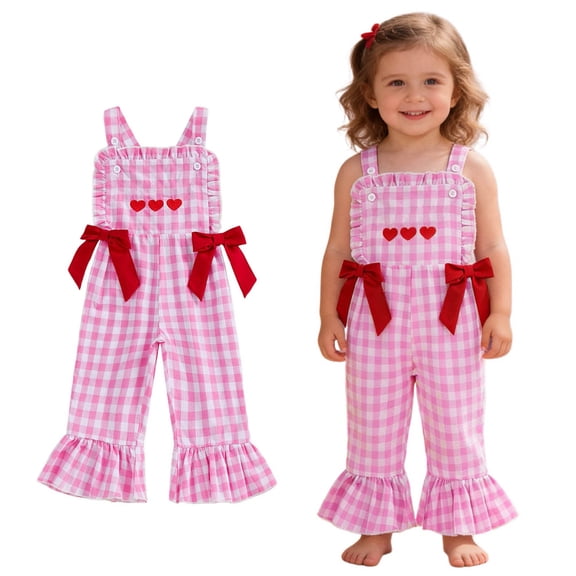 Toddler Girls Valentines Jumpsuits Heart Embroidery Sleeveless Romper Flared Legs Pants Toddler Girl Clothes Size 18-24 Months