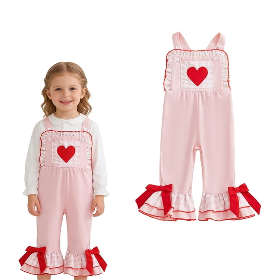Toddler Girls' Valentines Jumpsuits Heart Embroidery Sleeveless Romper Flared Legs Pants Toddler Girl Size 3-4 Years Clothes