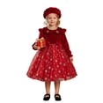 thumbnail image 1 of Toddler Girls Velvet Christmas Dress Peter Pan Collar Long Sleeve with Snowflake Mesh Skirt, Rhinestone Collar Detail, Holiday Party Dress, 1 of 9