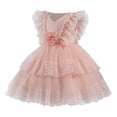 thumbnail image 1 of Toddler Girls Vintage Party Dress Ruffled Sleeve A-Line Tulle Flower Girl Dresses for Wedding,Birthday Pink 5-6 Years, 1 of 6