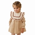 thumbnail image 1 of Toddler Girls Vintage Plaid Dress Soft Cotton Princess Ruffle Dress with Bow Long Sleeve Fall Heirloom Outfit, 1 of 2