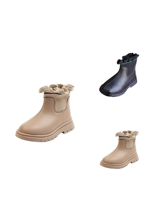 Toddler Girls Warm Knit Ankle Boots, Cozy Stylish Winter Footwear, Fur Lined, Non-Slip, Easy On Design for Autumn and School