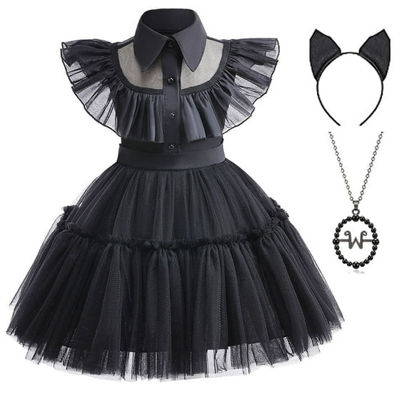 Toddler Girls Black Dance Dress Halloween Cosplay Party Outfit