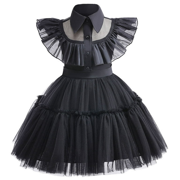 Halloween Wednesday Addams Costume For Kids Girl Fancy Carnival Party  Princess Black Dresses Cosplay Children Clothing 3-8Y