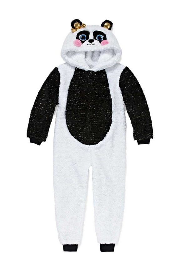 Toddler Girls White Sparkle Panda Bear Blanket Sleeper Pajamas Union Suit 2T-3T