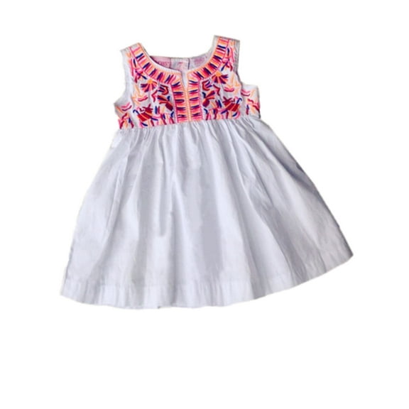 Toddler Girls White Spring Dress With Colorful Embroidery Summer Dress 2T
