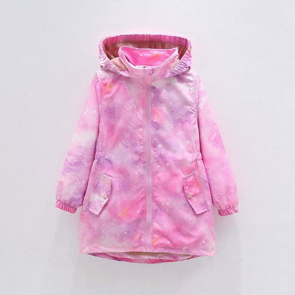 Toddler Girls Windbreaker Casual Outerwear Kids Lightweight Zip Hooded Jacket Baby Cute Coat Pink 4-5 Years