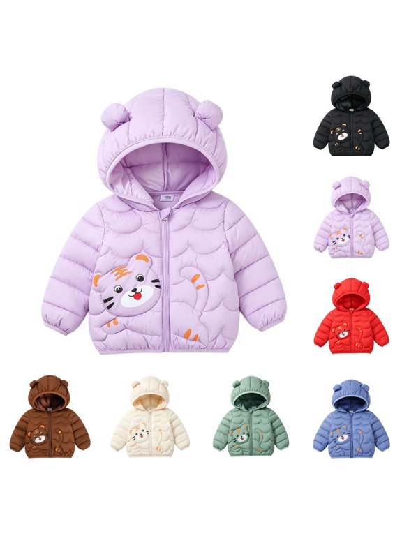 Toddler Girls Winter Coat Fleece Lined Waterproof Full Zip Up Jacket Puffy Cotton Coat Winter Keep Warm Animal Printed Thick Hooded Down Outdoor Cute Coats for Girls Boys 0-6 Years