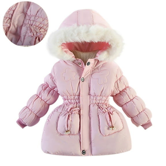 Toddler Girls Winter Coat Girls Puffer Jacket Zip up Long Sleeve Windproof Down Jacket Hooded Jackets 18-24 Months Jacket