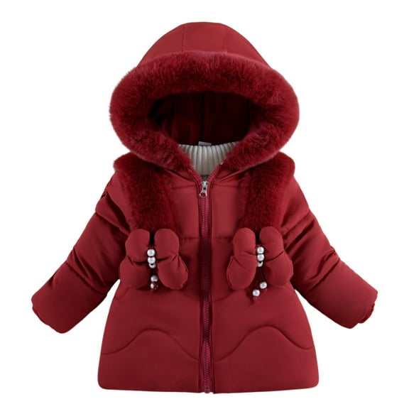 Toddler Girls Winter Coat Girls Winter Coat Fleece Lined Thickened Kids Long Sleeve Hooded Jackets Coat Cotton Full Zip Hoodies Jackets Winter Down Coats Red 9 Months